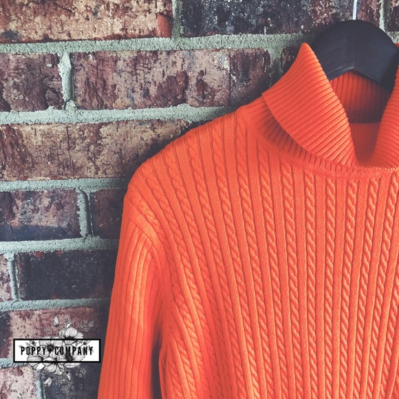 {EVAN PICONE} Orange Cable Knit Turtleneck Sweater - Picture 2 of 6